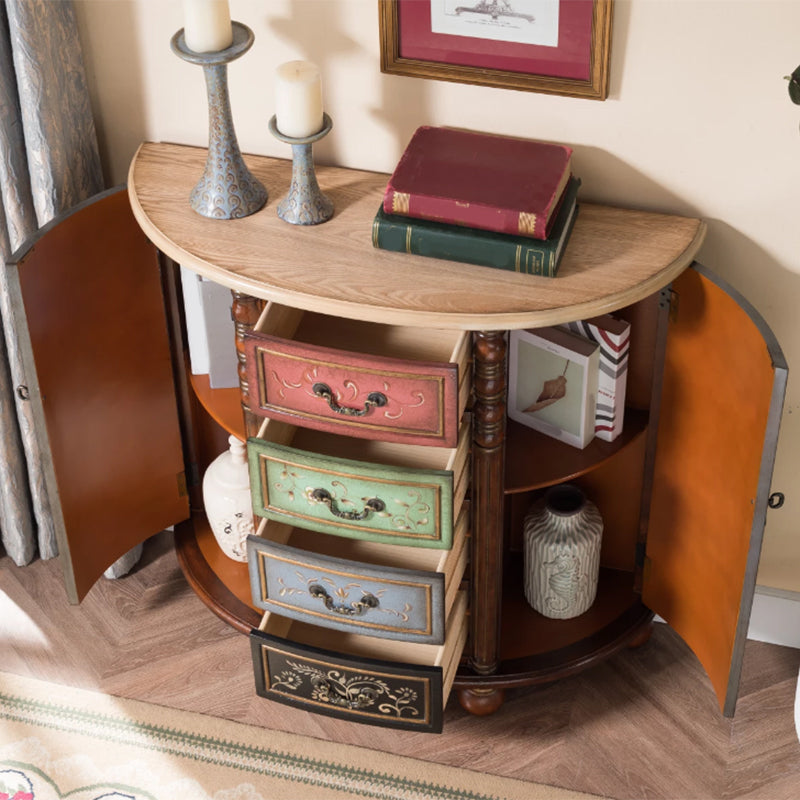 Industrial Solid Wood Cabinet with Drawers and 2 Doors Bombe Cabinet