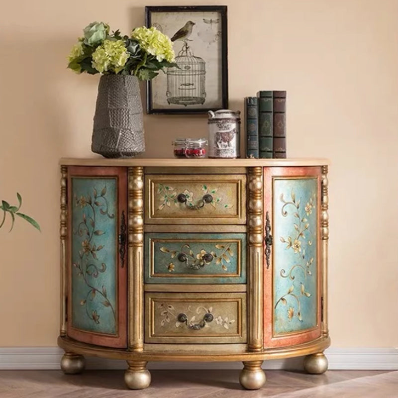 Industrial Solid Wood Cabinet with Drawers and 2 Doors Bombe Cabinet
