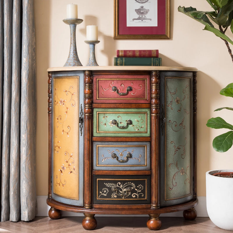 Industrial Solid Wood Cabinet with Drawers and 2 Doors Bombe Cabinet