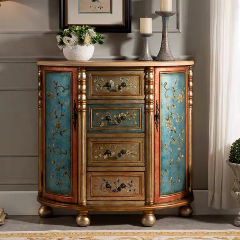Industrial Solid Wood Cabinet with Drawers and 2 Doors Bombe Cabinet
