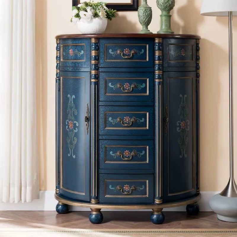 Industrial Solid Wood Cabinet with Drawers and 2 Doors Bombe Cabinet