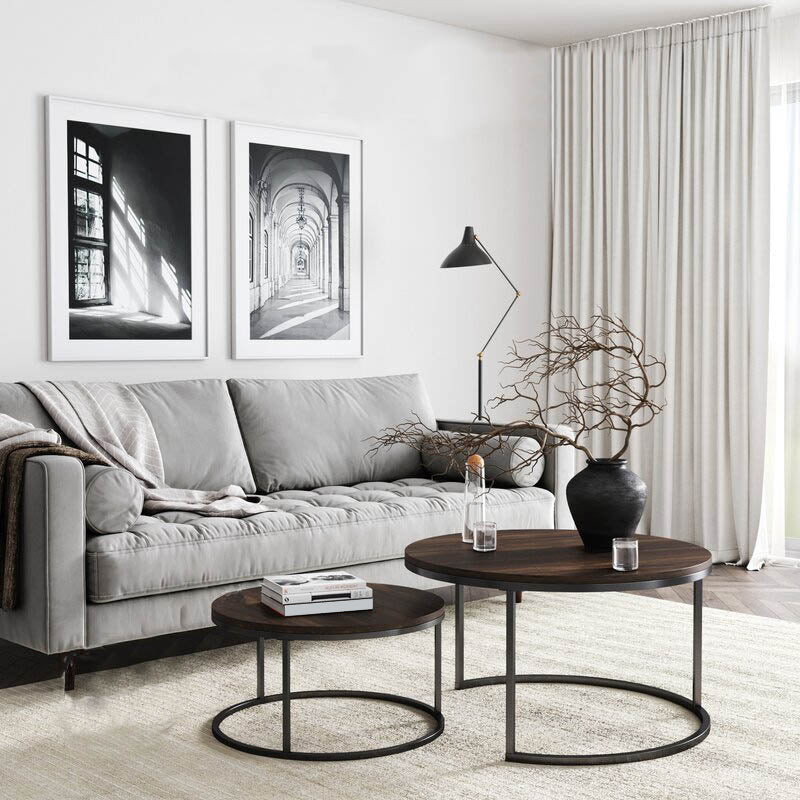 Contemporary Coffee Table Solid Wood Round Coffee Cocktail Table