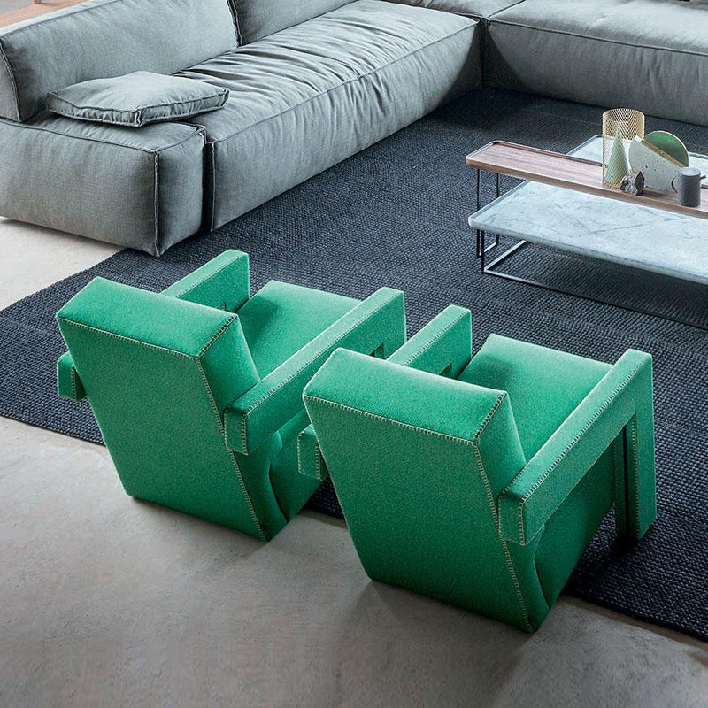 Solid Color Lounge Chair Living Room Square Arms Armchair with Legs