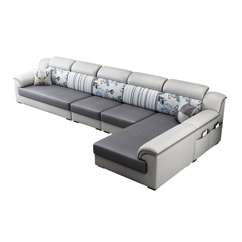 Gray Faux Leather Sectional L-shape Pillow Top Arm Sectional