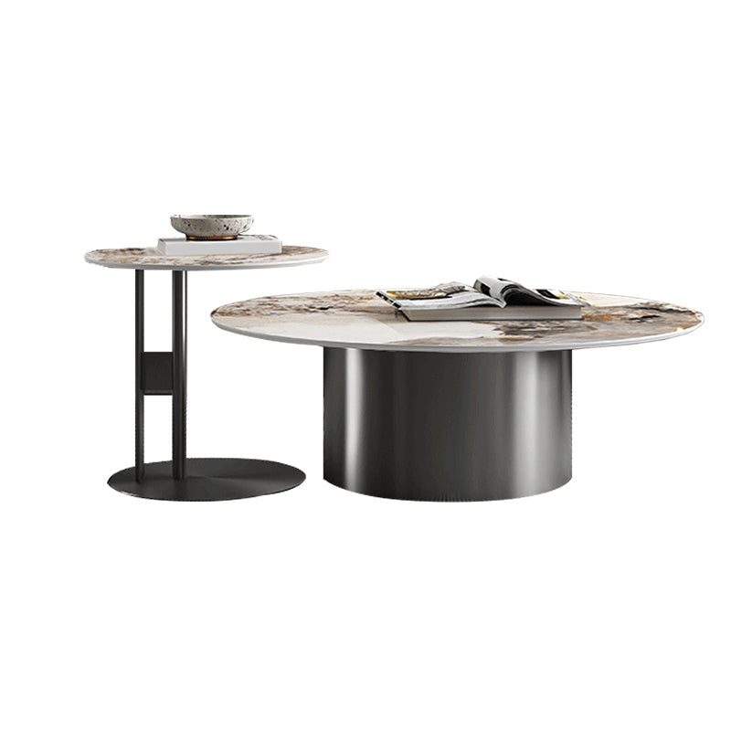 Pedestal Round Coffee Table Glam Slate Nesting Coffee Table Set