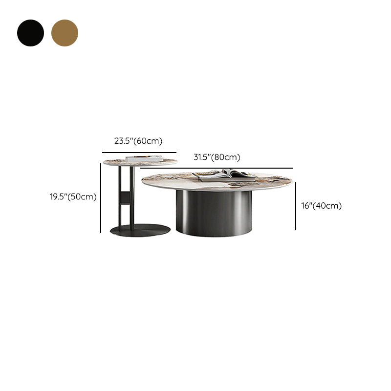 Pedestal Round Coffee Table Glam Slate Nesting Coffee Table Set