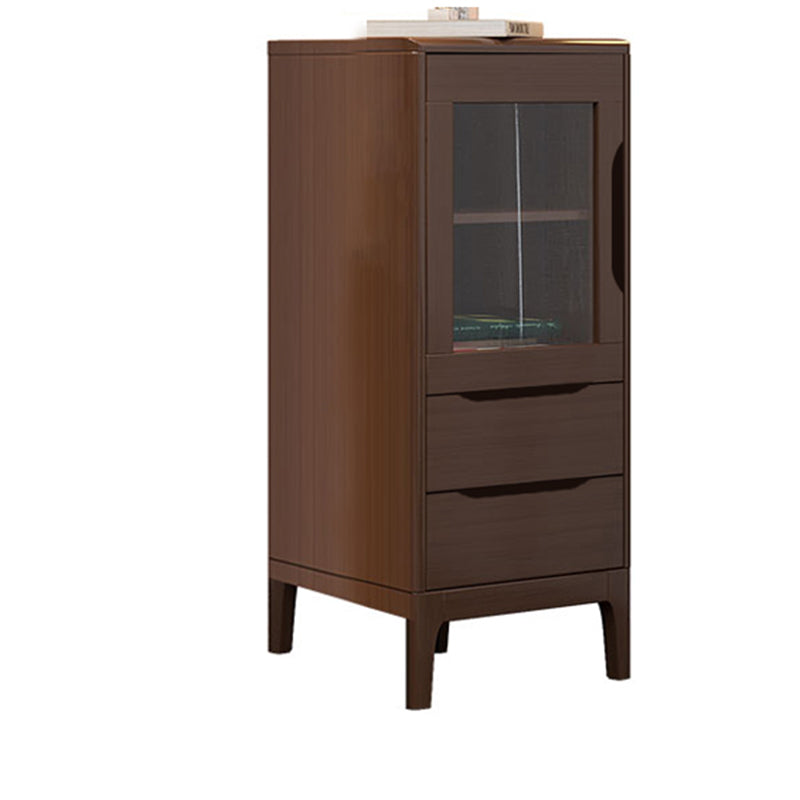 Mid Century Solid Wood 1-Door Cabinet Glass Paned Side Cabinet with 2-Drawer