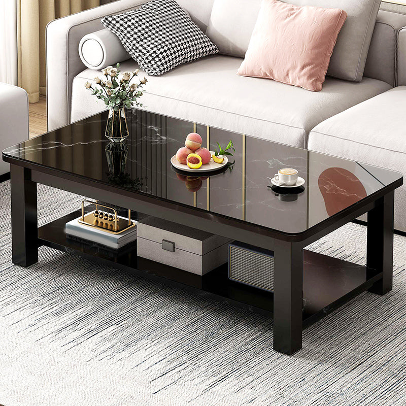 4 Legs Rectangle Cocktail Table Contemporary Single Coffee Table with Shelf