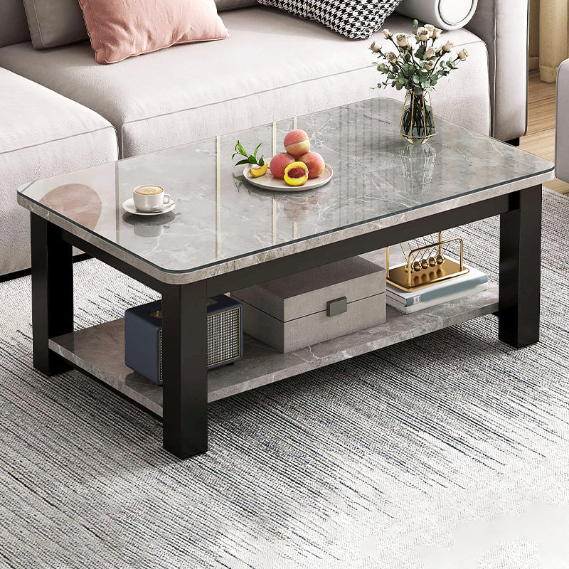 4 Legs Rectangle Cocktail Table Contemporary Single Coffee Table with Shelf