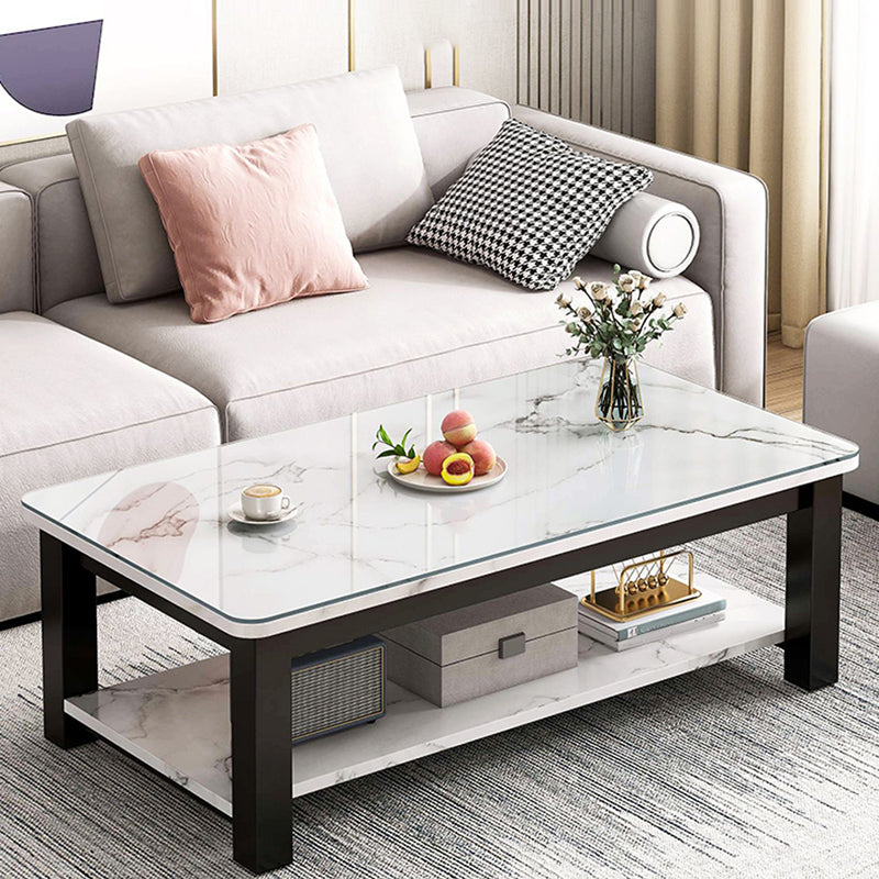 4 Legs Rectangle Cocktail Table Contemporary Single Coffee Table with Shelf