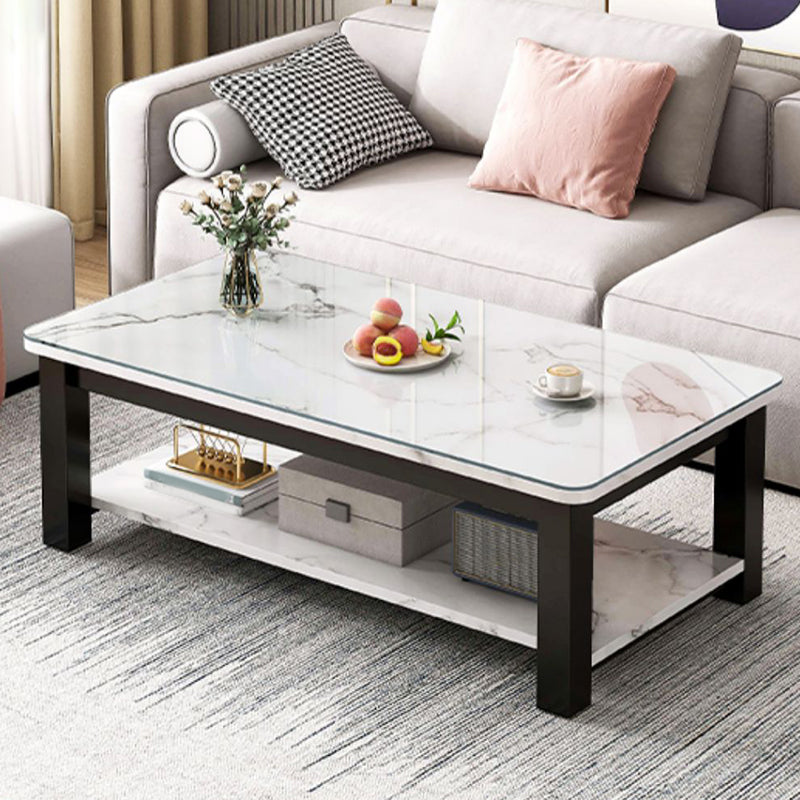 4 Legs Rectangle Cocktail Table Contemporary Single Coffee Table with Shelf