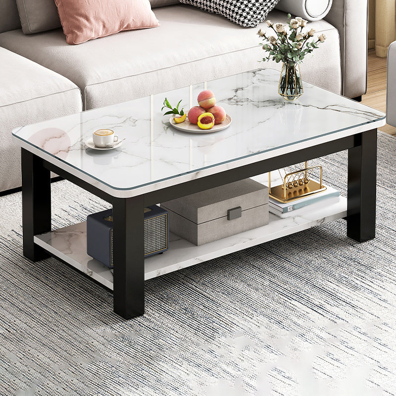 4 Legs Rectangle Cocktail Table Contemporary Single Coffee Table with Shelf