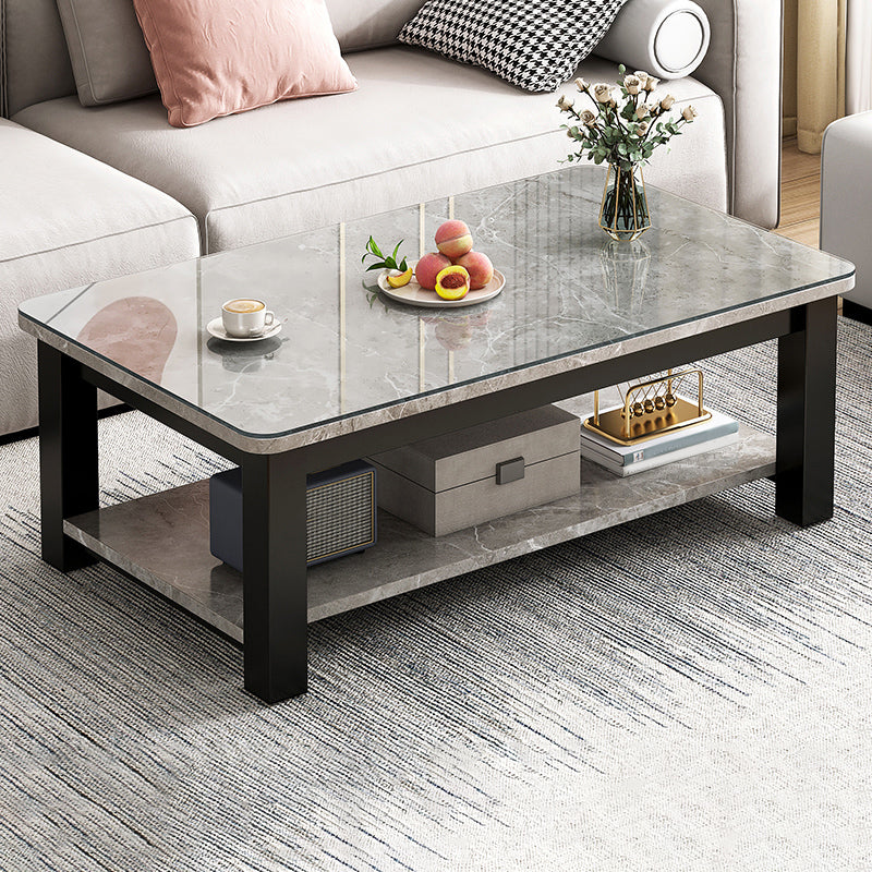 4 Legs Rectangle Cocktail Table Contemporary Single Coffee Table with Shelf