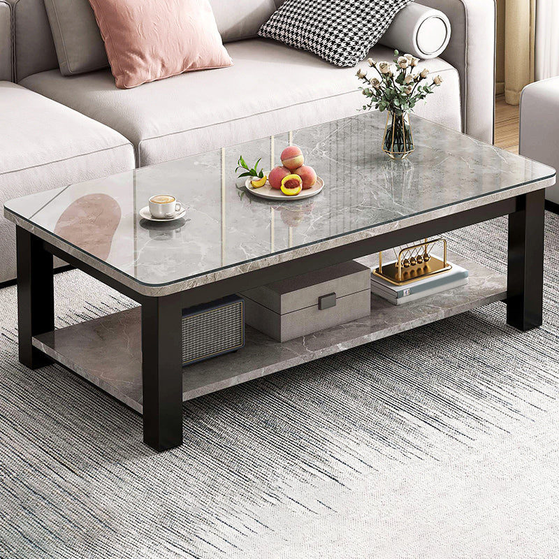 4 Legs Rectangle Cocktail Table Contemporary Single Coffee Table with Shelf