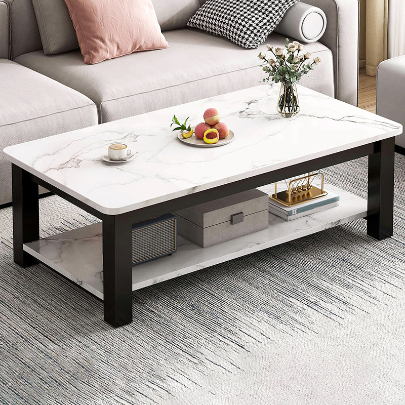 4 Legs Rectangle Cocktail Table Contemporary Single Coffee Table with Shelf