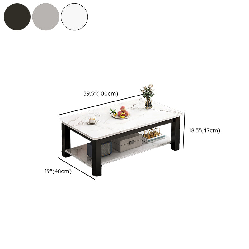 4 Legs Rectangle Cocktail Table Contemporary Single Coffee Table with Shelf