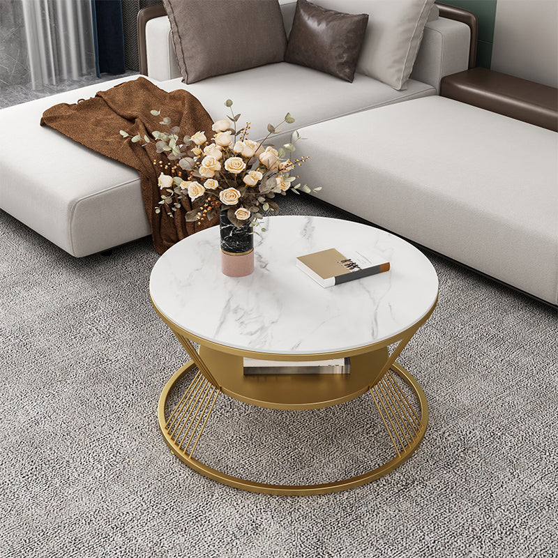 No Distressing Round Coffee Table Frame Single Coffee Table with Shelf