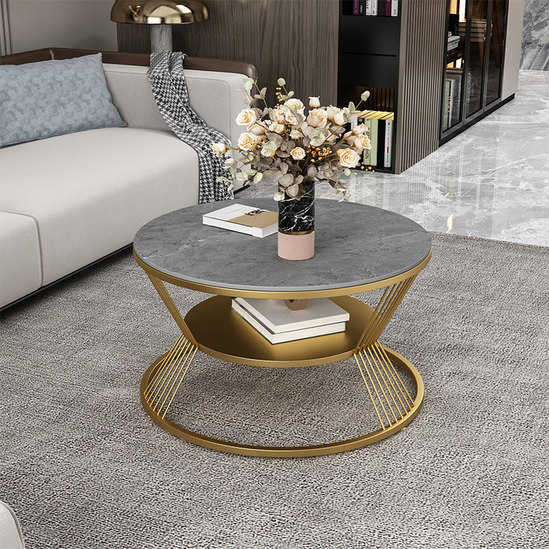 No Distressing Round Coffee Table Frame Single Coffee Table with Shelf