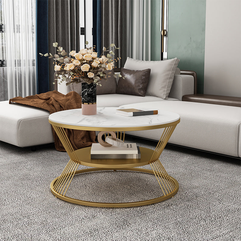 No Distressing Round Coffee Table Frame Single Coffee Table with Shelf