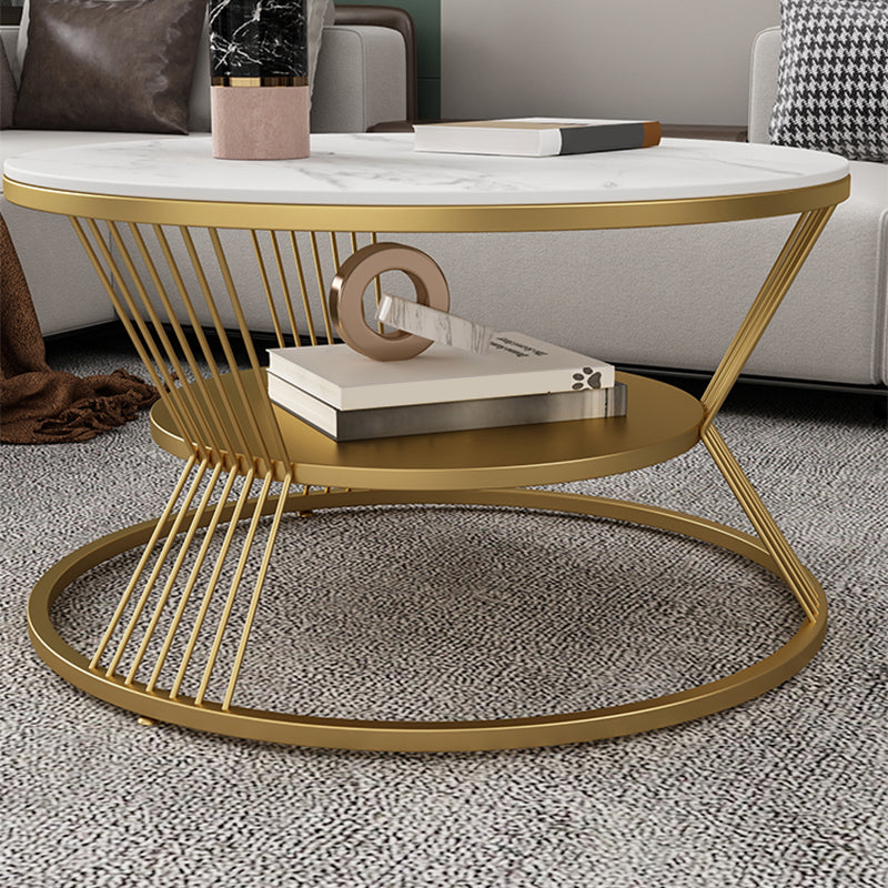No Distressing Round Coffee Table Frame Single Coffee Table with Shelf