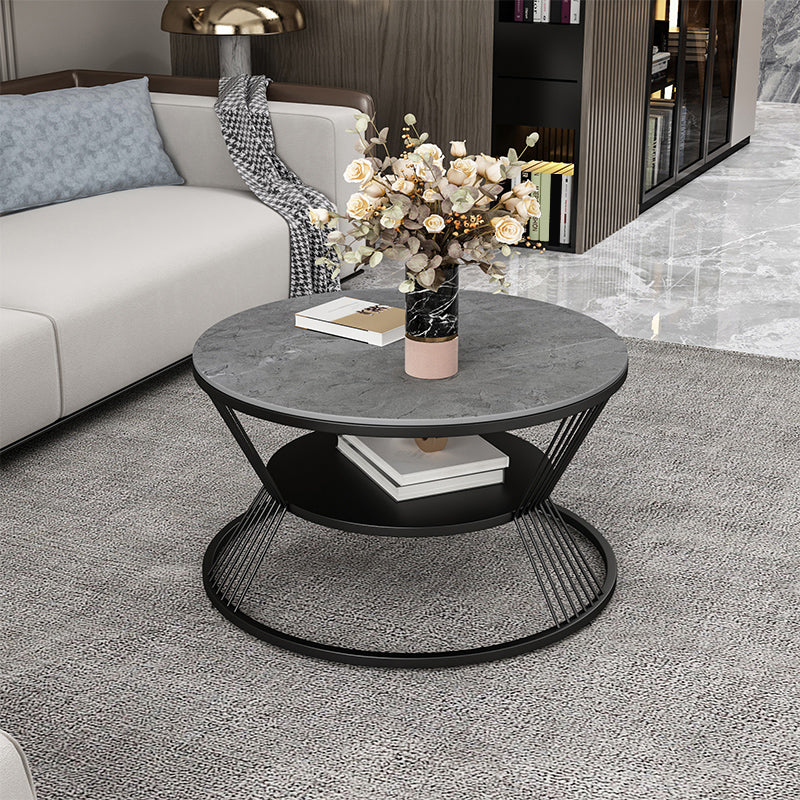 No Distressing Round Coffee Table Frame Single Coffee Table with Shelf