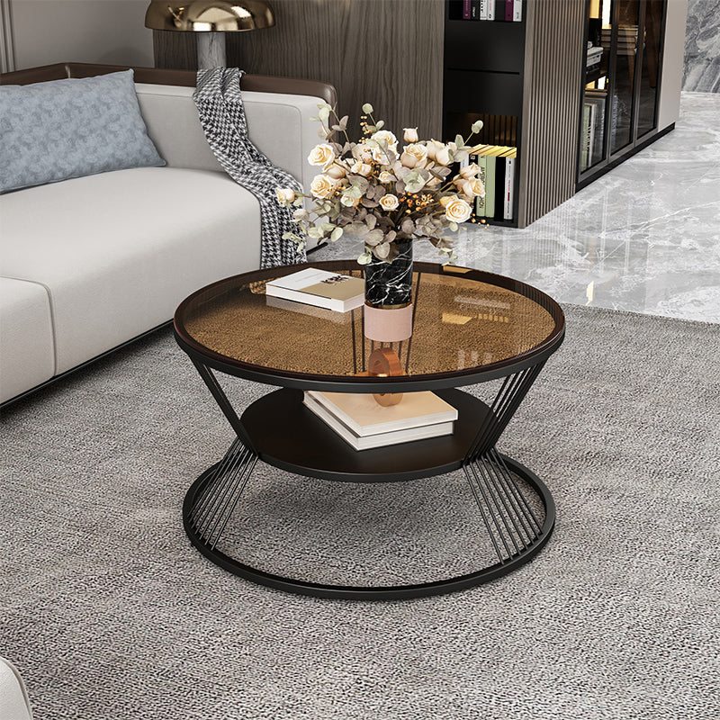 No Distressing Round Coffee Table Frame Single Coffee Table with Shelf