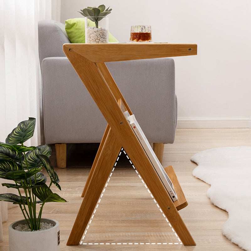 Asian Style Accent Side Table Wood and Glass with Storage and Shelf Corner Table