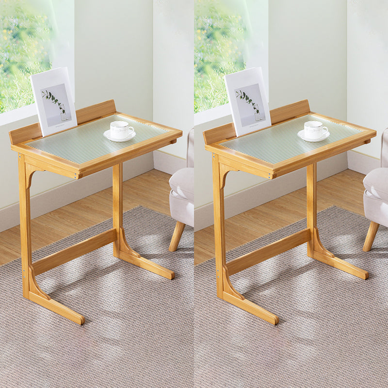 Asian Style Accent Side Table Wood and Glass with Storage and Shelf Corner Table