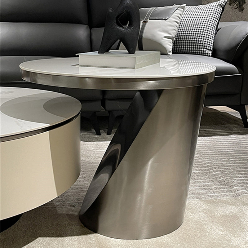 Slate Glam Coffee Table Round Nesting Coffee Table Set with Drawer