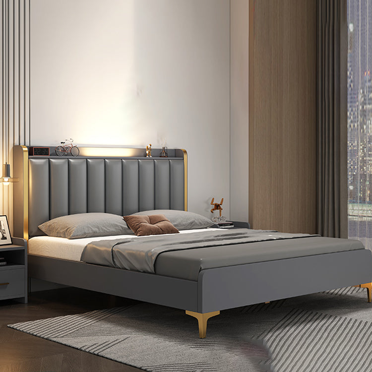 Modern Solid Wood Standard Bed Headboard Bed Frame with Golden Legs