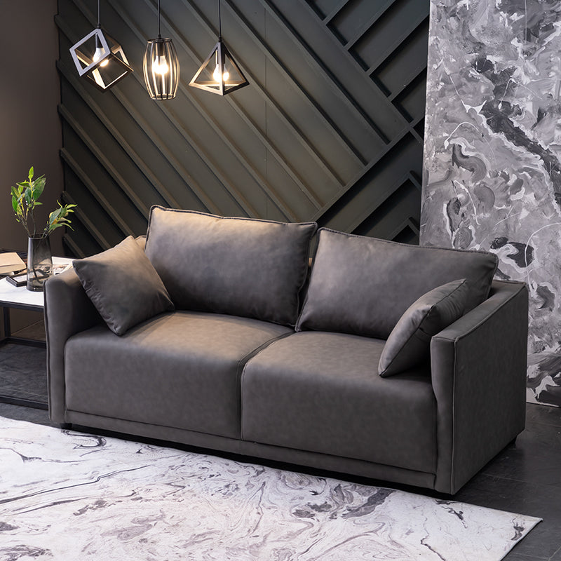 Contemporary Sofa with 2 Pillows Square Arm Living Room Settee