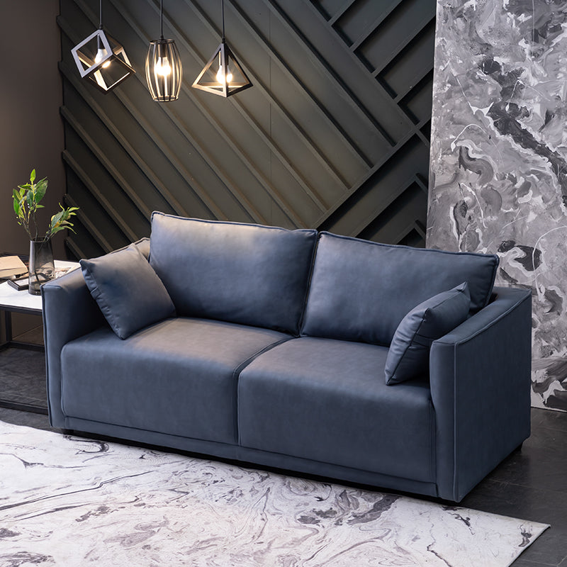 Contemporary Sofa with 2 Pillows Square Arm Living Room Settee