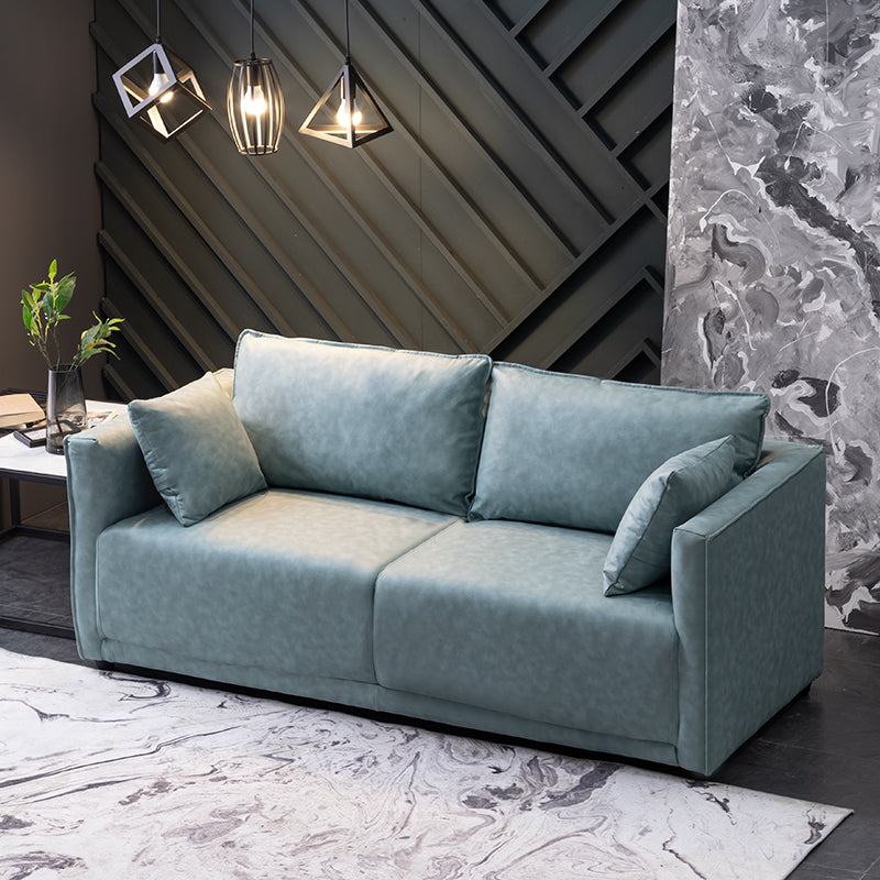 Contemporary Sofa with 2 Pillows Square Arm Living Room Settee