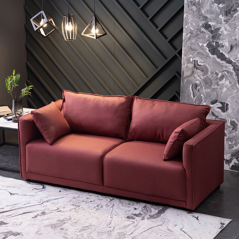 Contemporary Sofa with 2 Pillows Square Arm Living Room Settee