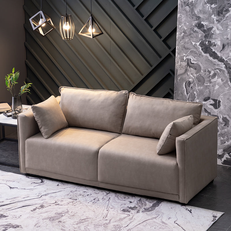 Contemporary Sofa with 2 Pillows Square Arm Living Room Settee