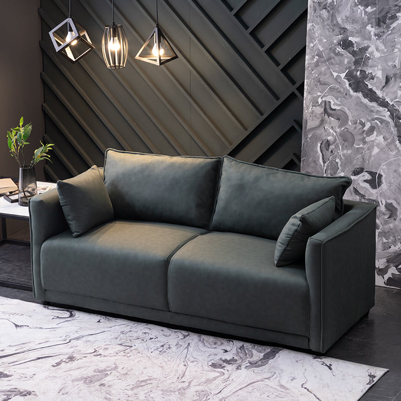 Contemporary Sofa with 2 Pillows Square Arm Living Room Settee