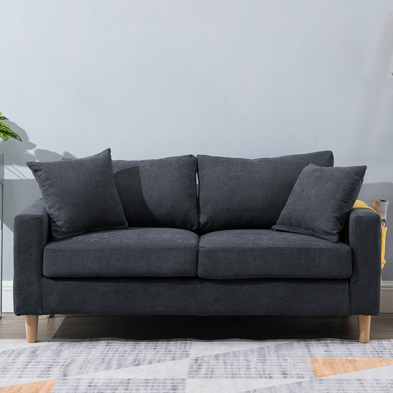 Scandinavian Sofa with 2 Pillows Square Arm Living Room Fabric Seating