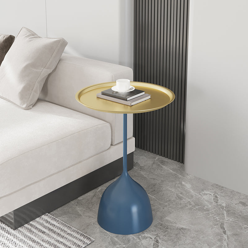 Contemporary Side Table Metal Pedestal Tray Top End Table for Living Room