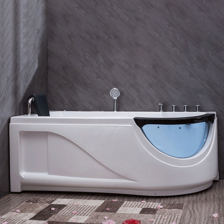 Free Form Corner Bathtub Acrylic Soaking White Modern Back to Wall Bathtub