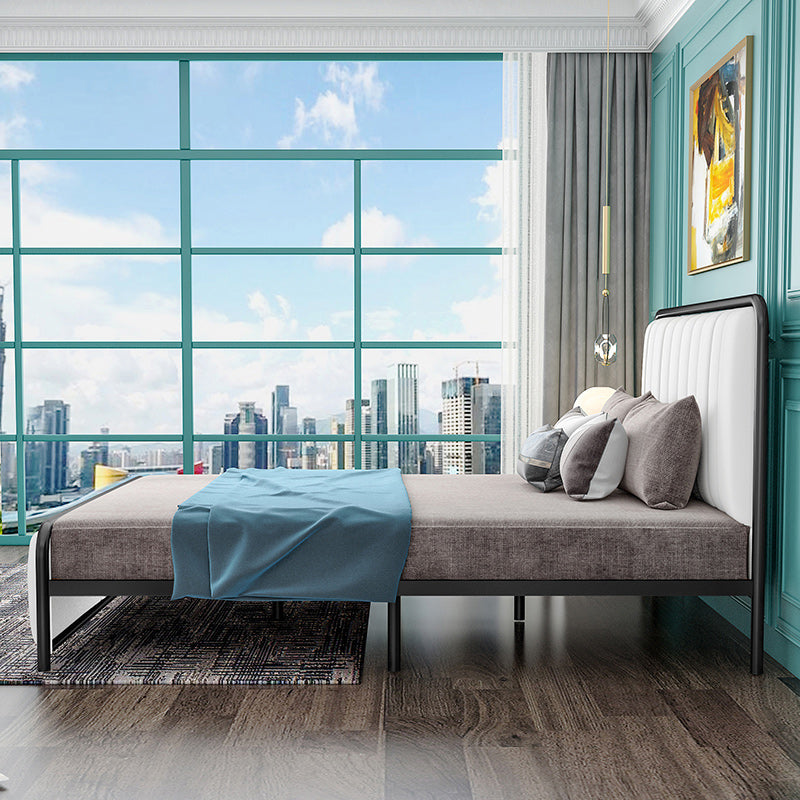 Metal Platform Bed 43.3" High Standard Bed with Upholstered Headboard