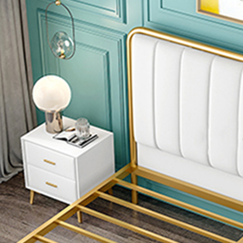 Metal Platform Bed 43.3" High Standard Bed with Upholstered Headboard