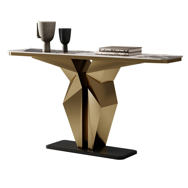 Stone Rectangle Console Table Glam 13.78" Wide Accent Table with Abstract Base