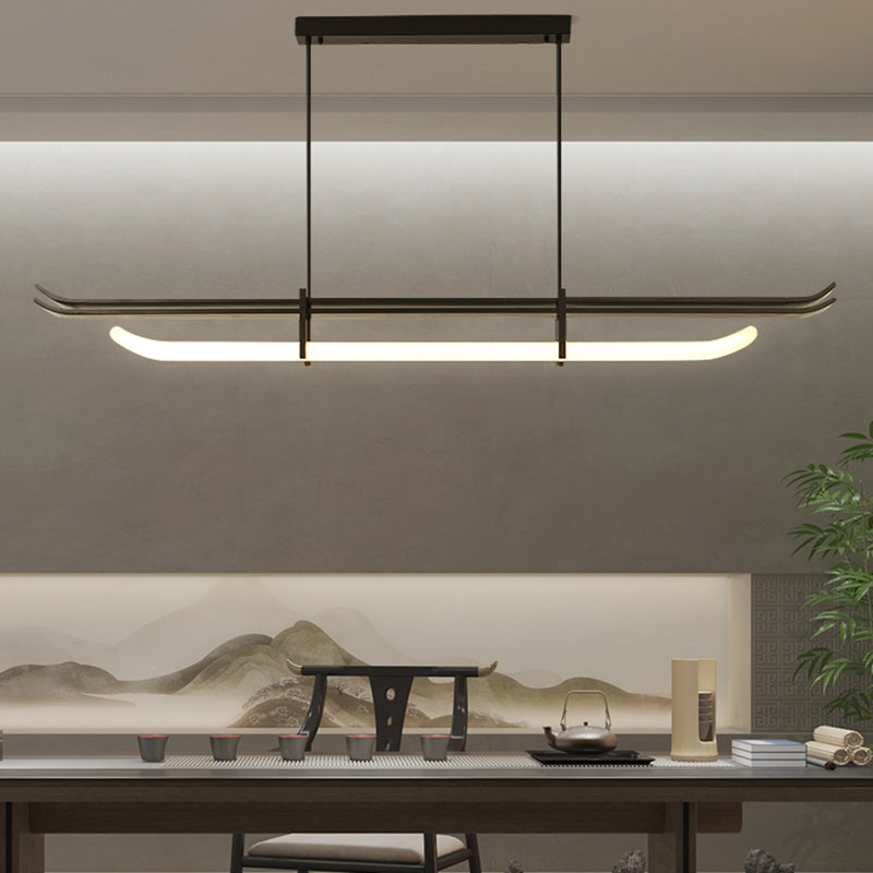 Contemporary Hanging Light Black LED Island Light Fixture with Metal for Dining Room