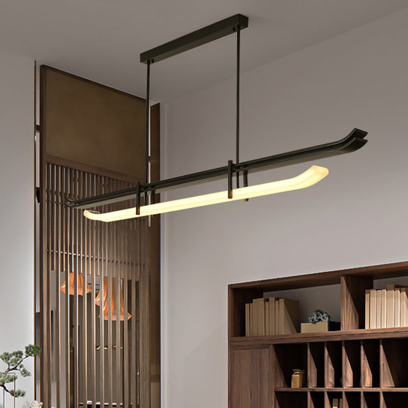 Contemporary Hanging Light Black LED Island Light Fixture with Metal for Dining Room