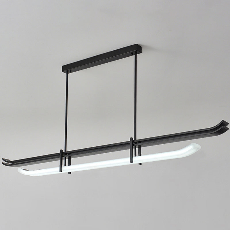 Contemporary Hanging Light Black LED Island Light Fixture with Metal for Dining Room