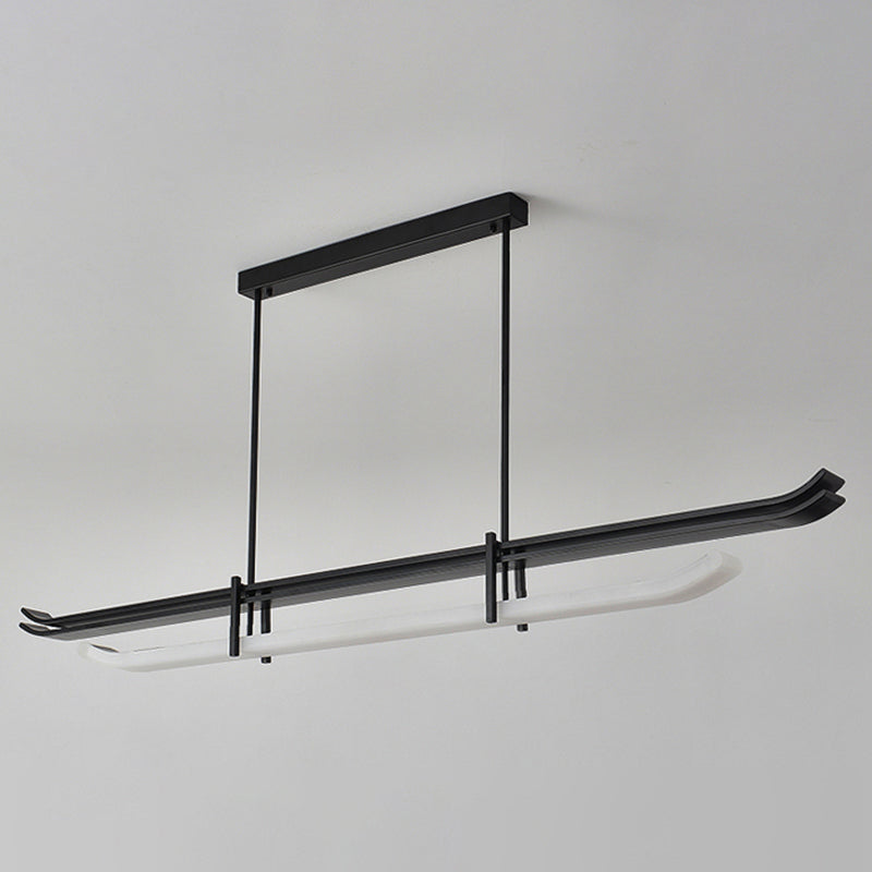 Contemporary Hanging Light Black LED Island Light Fixture with Metal for Dining Room