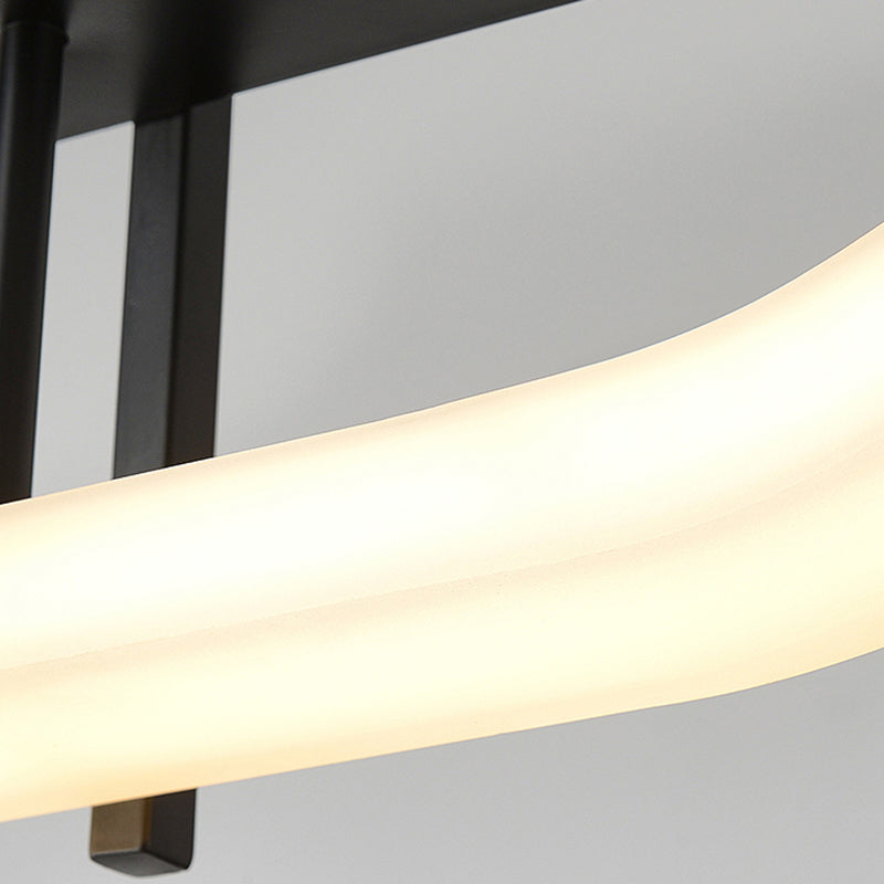 Contemporary Hanging Light Black LED Island Light Fixture with Metal for Dining Room