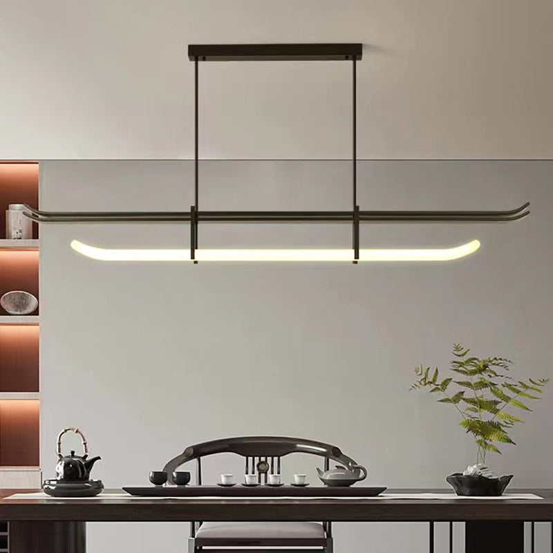 Contemporary Hanging Light Black LED Island Light Fixture with Metal for Dining Room