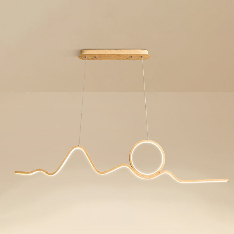 2-Light Beige Island Lighting Modern Wooden LED Ceiling Light for Bedroom