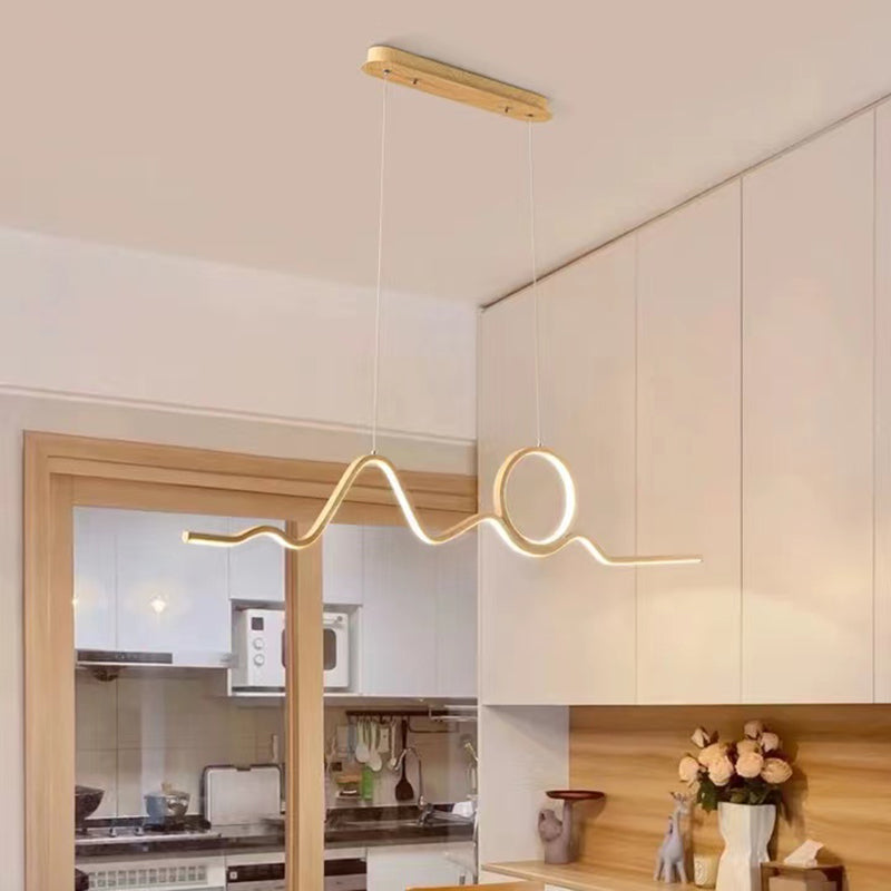 2-Light Beige Island Lighting Modern Wooden LED Ceiling Light for Bedroom